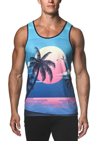 St33le Teal Palm Beach Printed Stretch Jersey Knit Tank Top (473)