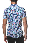 St33le Printed Cotton Knit Jersey Short Sleeve Shirt - Ice Blue/Navy Floral (9258)