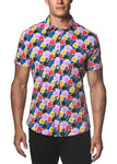 St33le Printed Cotton Knit Jersey Short Sleeve Shirt - Cobalt/Poppy Blooms (9261)