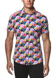 St33le Printed Cotton Knit Jersey Short Sleeve Shirt - Cobalt/Poppy Blooms (9261)