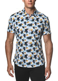 St33le Printed Cotton Knit Jersey Short Sleeve Shirt - Ice Blue Daisies (9262)