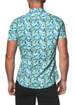 St33le Printed Cotton Knit Jersey Short Sleeve Shirt - Teal/Purple Floral (9264)