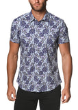 St33le Printed Cotton Knit Jersey Short Sleeve Shirt - Blue Floral (9266)