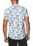 St33le Printed Cotton Knit Jersey Short Sleeve Shirt - Blue/White Pen Fleur (9267)