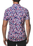 St33le Printed Cotton Knit Jersey Short Sleeve Shirt - Navy/Blush Blossoms (9270)