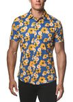 St33le Printed Cotton Knit Jersey Short Sleeve Shirt - Royal/Yellow Floral (9272)