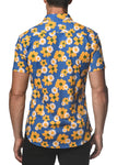 St33le Printed Cotton Knit Jersey Short Sleeve Shirt - Royal/Yellow Floral (9272)