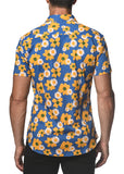 St33le Printed Cotton Knit Jersey Short Sleeve Shirt - Royal/Yellow Floral (9272)