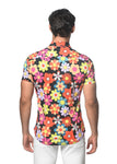 St33le Floral Printed Stretch Cotton Knit Jersey Short Sleeve Shirt - Surf/Flame Floral (9290)