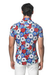 St33le Floral Printed Stretch Cotton Knit Jersey Short Sleeve Shirt - Teal/Purple Floral (9291)