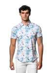 St33le Blue/Blush Orchids Printed Knit Jersey Short Sleeved Shirt (9293)