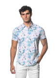 St33le Blue/Blush Orchids Printed Knit Jersey Short Sleeved Shirt (9293)