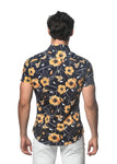 St33le Midnight/Gold Floral Printed Knit Jersey Short Sleeved Shirt (9295)