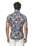 St33le Floral Printed Stretch Cotton Knit Jersey Short Sleeve Shirt - Purple/Ochre Floral (9297)