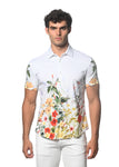 St33le Red/Gold Floral Printed Knit Jersey Short Sleeved Shirt (9301)