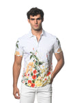 St33le Red/Gold Floral Printed Knit Jersey Short Sleeved Shirt (9301)