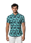 St33le Teal/Surf Floral Printed Knit Jersey Short Sleeved Shirt (9306)