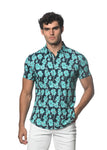 St33le Teal/Surf Floral Printed Knit Jersey Short Sleeved Shirt (9306)