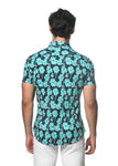 St33le Teal/Surf Floral Printed Knit Jersey Short Sleeved Shirt (9306)