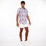 St33le Sky/Multi Floral 3D Print Cotton Knit Jersey Short Sleeve Shirt W/Contrast Stripe Placket (9327)