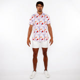 St33le Ecru/Gold Blossoms 3D Print Cotton Knit Jersey Short Sleeve Shirt W/Contrast Stripe Placket (9328)