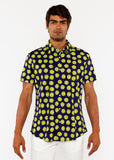 St33le Navy/Kiwi Fruits Printed Cotton Kint Jersey Short Sleeve Shirt (9330)
