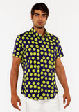 St33le Navy/Kiwi Fruits Printed Cotton Kint Jersey Short Sleeve Shirt (9330)