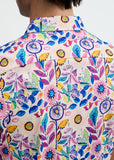 St33le Pink/Purple Blooms Printed Cotton Knit Jersey Short Sleeve Shirt W/Placket Detail (9358)