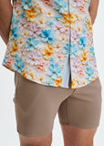 St33le Sky/Lilac Floral 3D Print Cotton Knit Jersey Short Sleeve Shirt W/Placket Detail (9376)