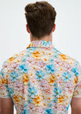 St33le Sky/Lilac Floral 3D Print Cotton Knit Jersey Short Sleeve Shirt W/Placket Detail (9376)