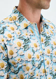 St33le Azure/White Daisies 3D Print Cotton Knit Jersey Short Sleeve Shirt W/Placket Detail (9379)