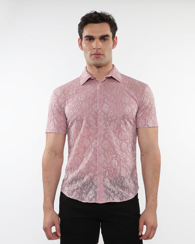 St33le Rosese Leaves Gossamer Knit Short Sleeve Shirt (24056)