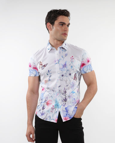 St33le Watercolours Printed Cotton Knit Jersey Sleeve Shirt With Border Prints (9318)