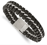 Chisel Stainless Steel Brushed and Polished Black Leather Bracelet (SRB1318)