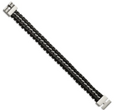 Chisel Stainless Steel Brushed and Polished Black Leather Bracelet (SRB1318)