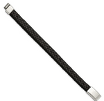 Chisel Stainless Steel Polished Black Woven Leather Bracelet (SRB1341)