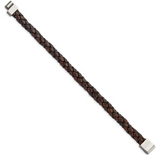 Chisel Stainless Steel Polished Brown Woven Leather Bracelet (SRB1349)