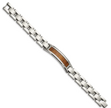Chisel Stainless Steel Brushed and Polished Enameled with Koa Wood Inlay Link ID Bracelet (SRB1492)