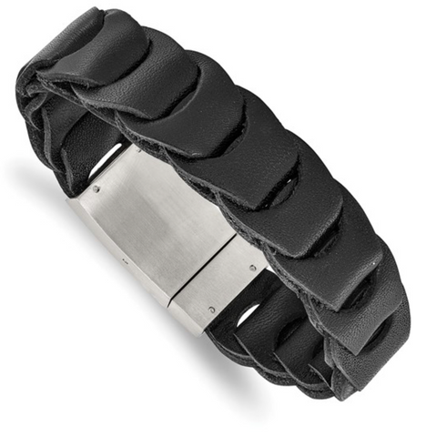 Chisel Stainless Steel Brushed Black Leather Bracelet (SRB1663)