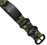 Chisel Stainless Steel Brushed Blk IP Green Camo Fabric Adjustable ID Bracelet (SRB1777)