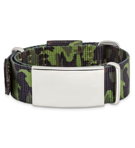 Chisel Stainless Steel Polished Green Camo Fabric Adjustable ID Bracelet (SRB1778)