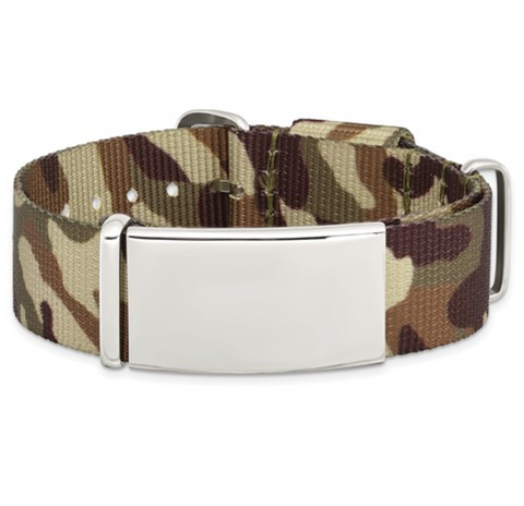 Chisel Stainless Steel Polished Brown Camo Fabric Adjustable ID Bracelet (SRB1779)