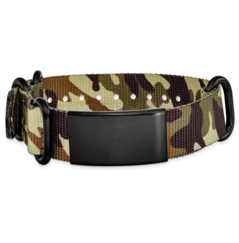 Chisel Stainless Steel Brushed Blk IP Brown Camo Fabric Adjustable ID Bracelet (SRB1780)