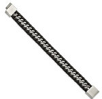 Chisel Stainless Steel Brushed Black Leather Bracelet (SRB1811)