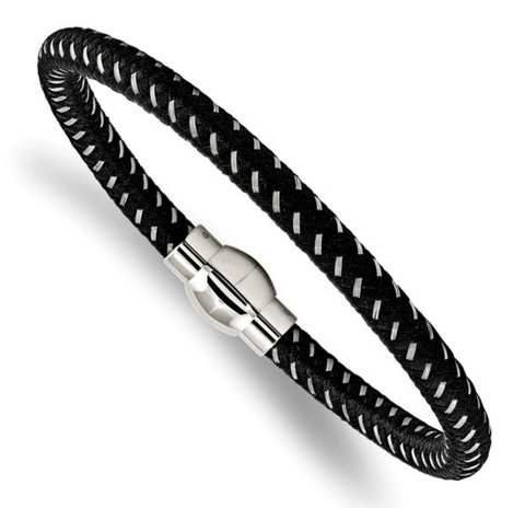Chisel Stainless Steel Polished Black Nylon Braided Bracelet (SRB1812)