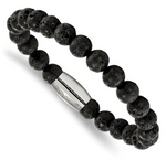 Chisel Stainless Steel Polished 8mm Lava Rock Beaded Stretch Bracelet (SRB2234)