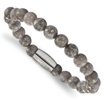 Chisel Stainless Steel Polished 8mm Light Brown Jade Beaded Stretch Bracelet (SRB2235)