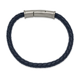 Chisel Stainless Steel Brushed Navy Blue Braided Leather Bracelet (SRB2406)