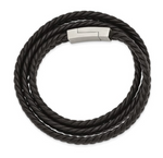 Chisel Stainless Steel Brushed Black Braided Leather Wrap Bracelet (SRB2461)