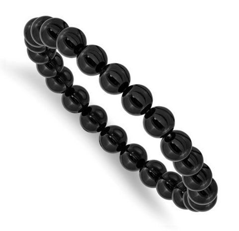 Chisel 8mm Black Agate Beaded Stretch Bracelet (SRB2845)